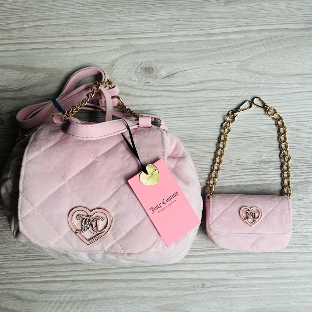 🎀 Luxe Quilted Velet Plush Backpack With Matching Mini Juicy Couture NWT